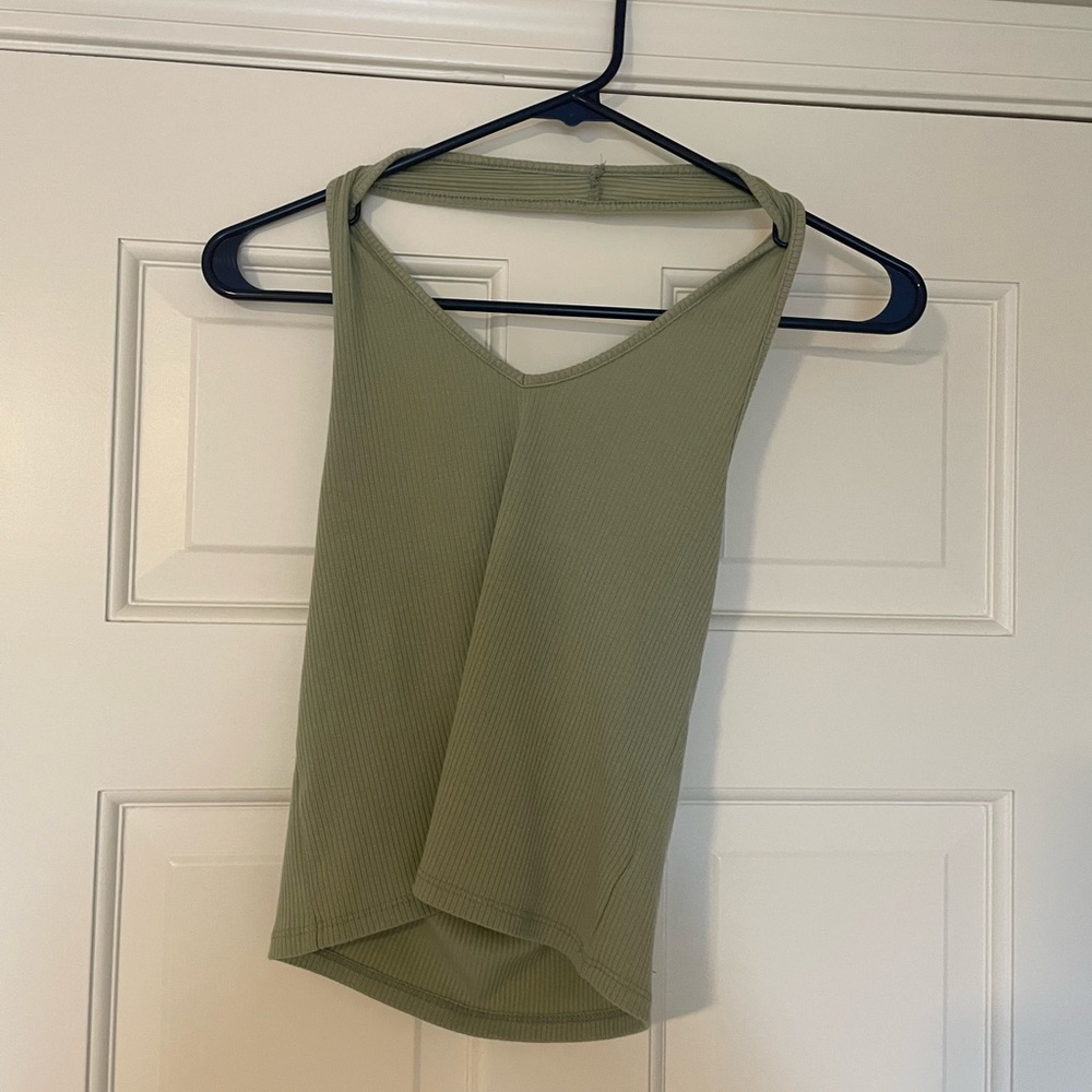 Green Ribbed Halter Top - Picture 3 of 6
